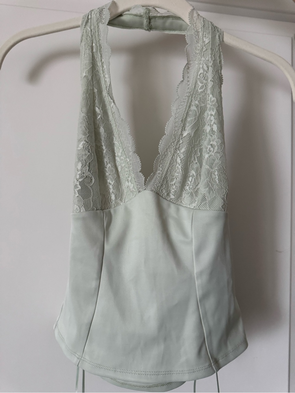NWT Urban Outfitters Luna Mixed Lace Trim Plunge Halter Top Y2K XS